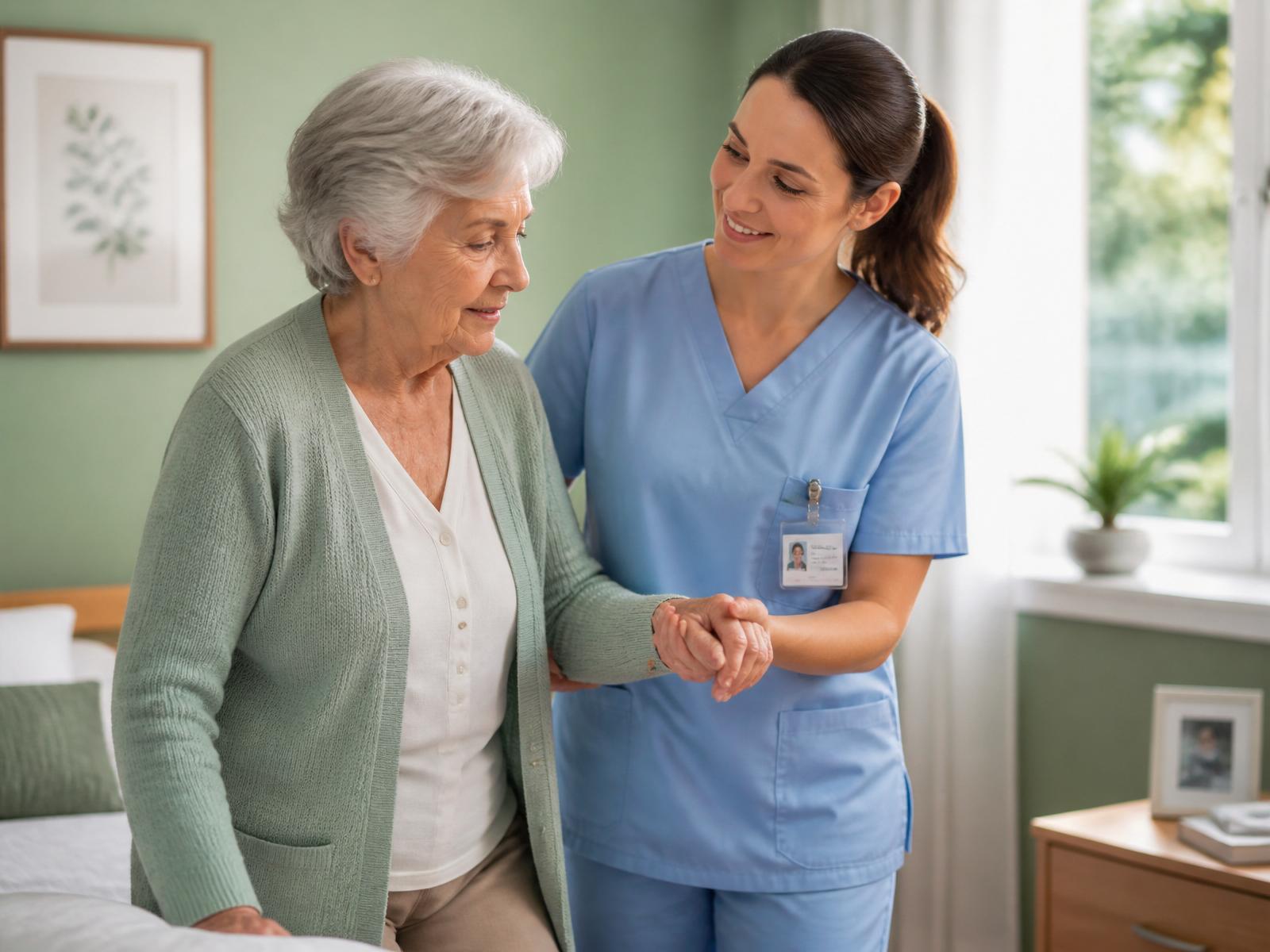A Liminal Care nurse compassionately supporting an elderly woman at home